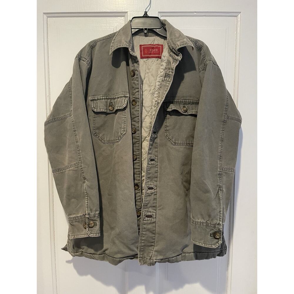 Izod Luxury Sport Green Chore Jacket Quilted Workwear Heavy Canvas Men's Size L